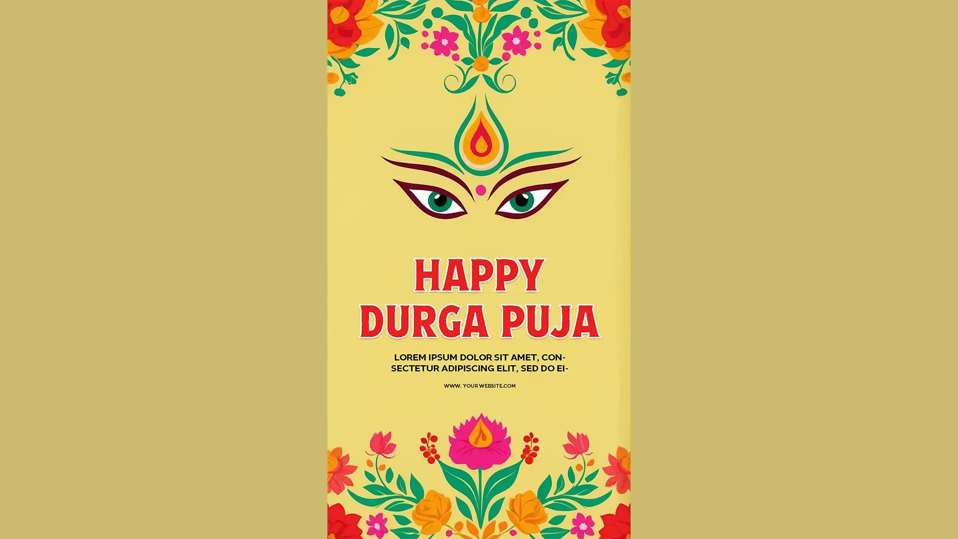 Durga Puja Wishes with Floral Patterns and Eyes Instagram Story Card image